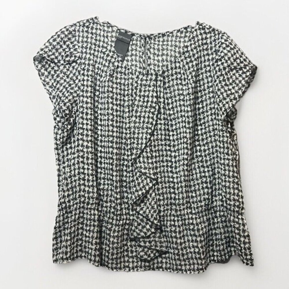 Covington Top Womens Petite Large Sheer Blouse Black‎ White Short Sleeve